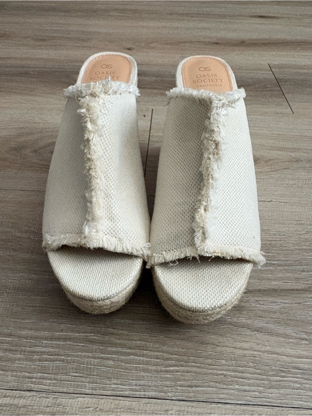 Frayed Canvas Espadrille Wedge Mule in Cream - Picture 3 of 5